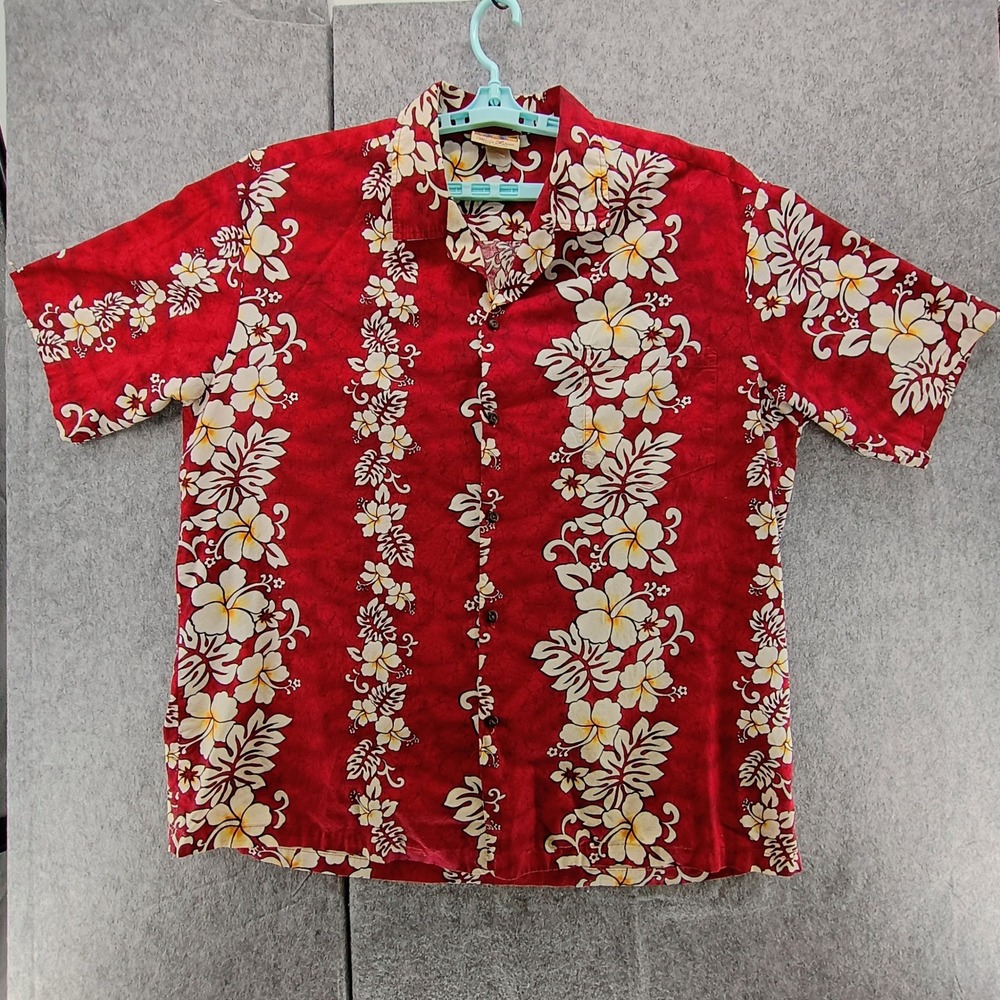 Vintage Winnie Fashion Red Hawaiian Shirt Floral Made in Hawaii Mens XL Cotton